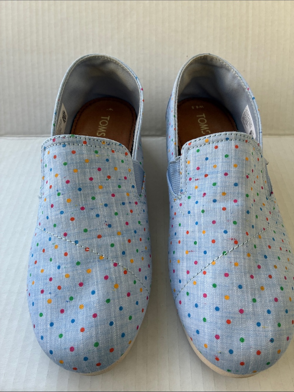 Toms Redondo Loafer Flat Light Blue Chambray Slip-On Sneakers Polka Dots 6.5 W